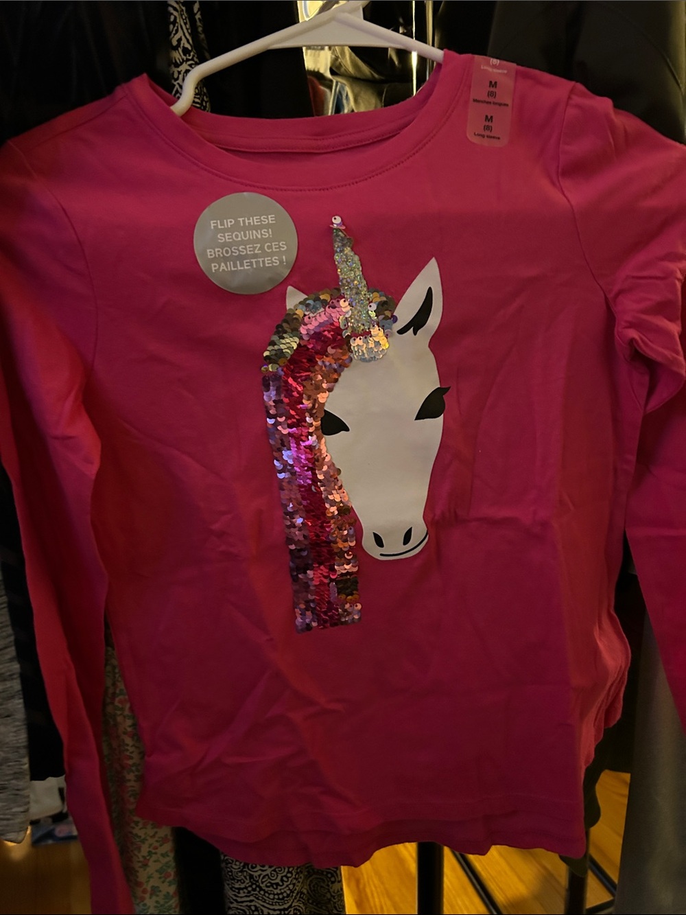 GAP Hot Pink Long Sleeve Unicorn Sequin Top